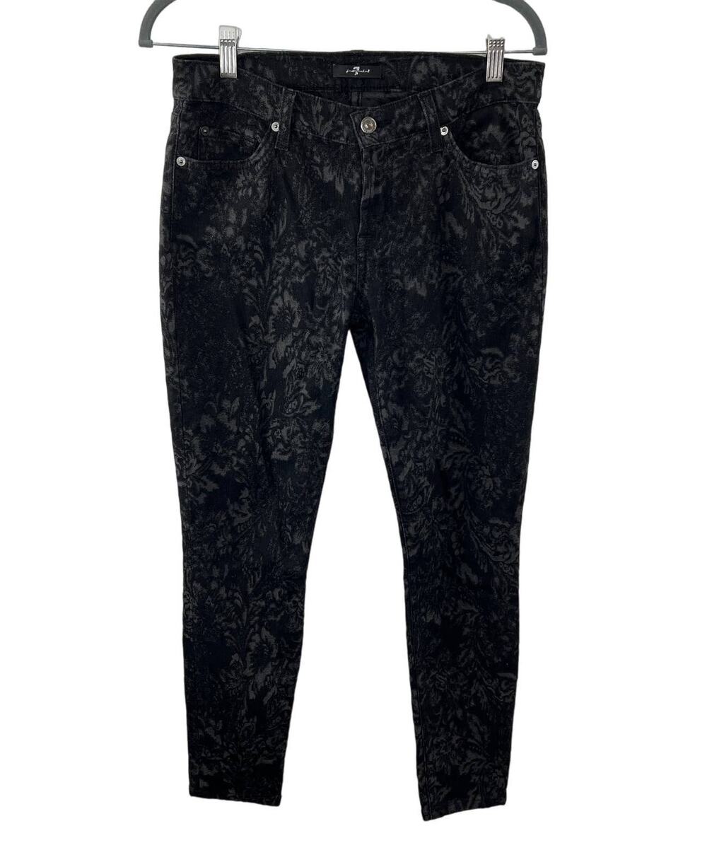 7 For All Mankind 7FAM Skinny Jacquard Jeans Black/Gray Low Rise Floral Print 29